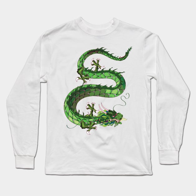 Green Dragon Long Sleeve T-Shirt by nickemporium1